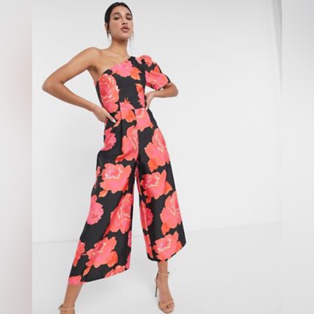 ASOS structured one shoulder jumpsuit in bold floral- US